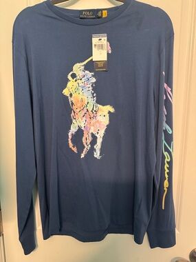 Ralph Lauren Blue Tee with Multicolor Floral Polo Player NWT